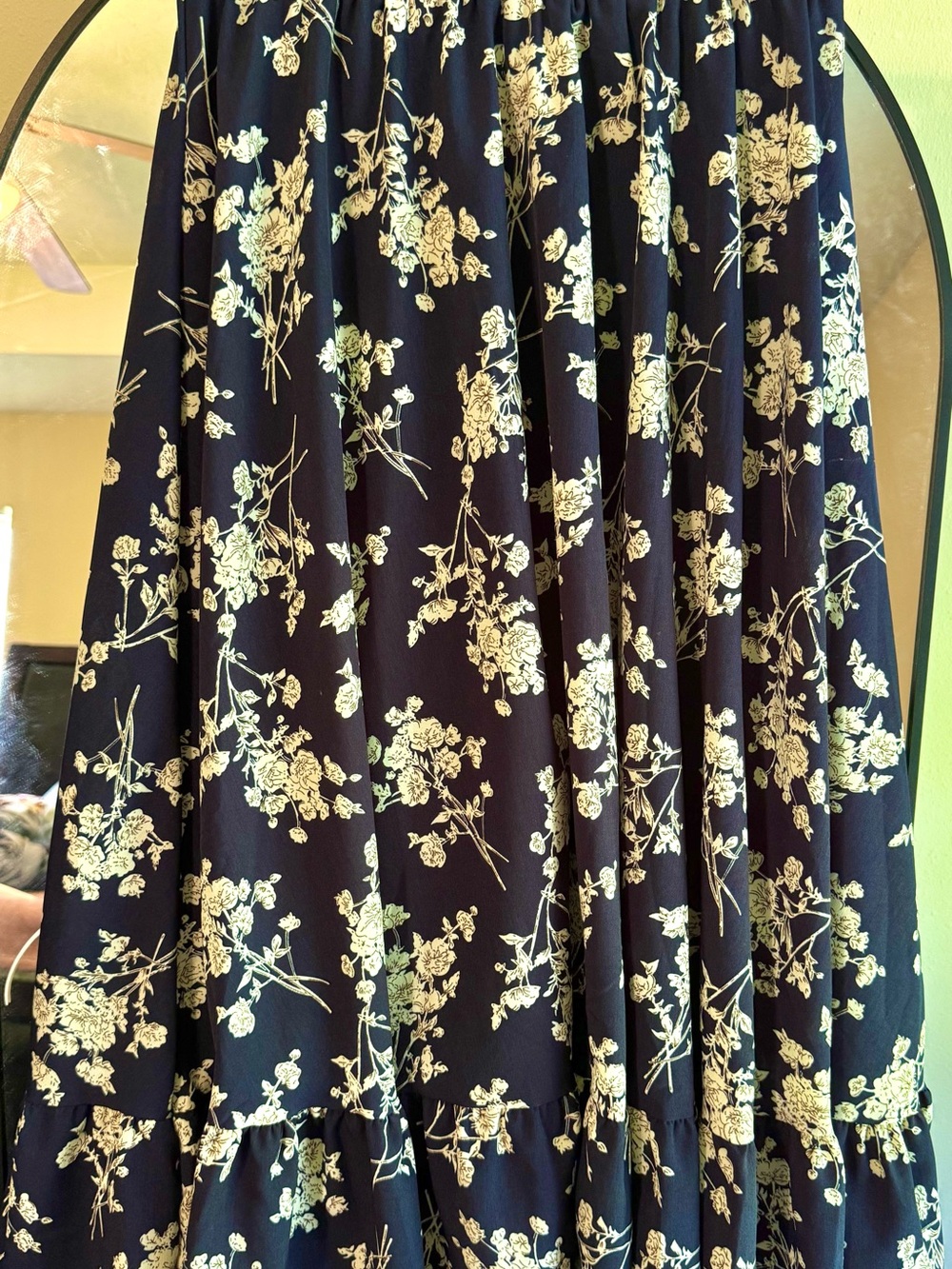 SHEIN Navy A-Line Maxi Skirt with Cream Floral Print